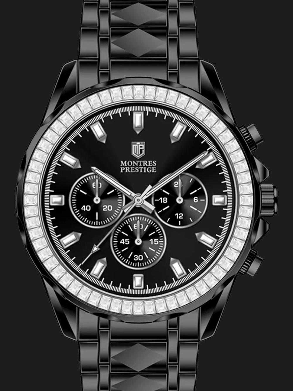 Montres Prestige Chronograph Watch Black & Silver